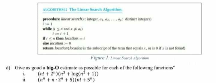 Solved ALGORITHM 2 The Linear Search Algorithm procedure | Chegg.com