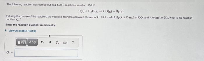 Solved The following reaction was carried out in a 4.00 L | Chegg.com