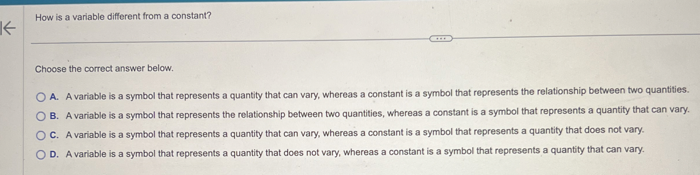 Solved How is a variable different from a constant?Choose | Chegg.com