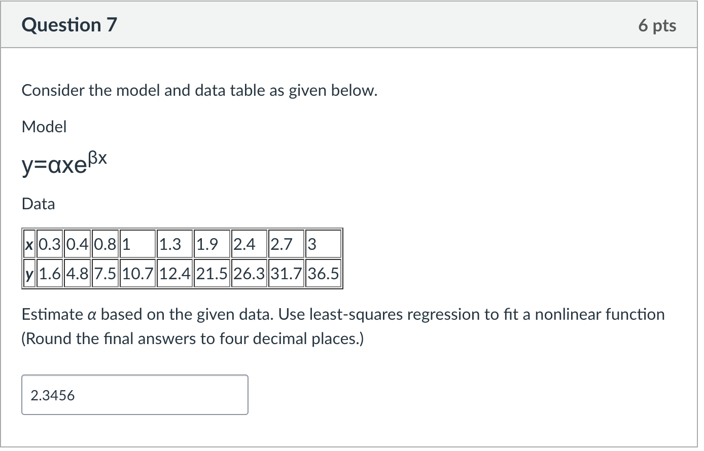 Solved Consider the model and data table as ﻿given | Chegg.com