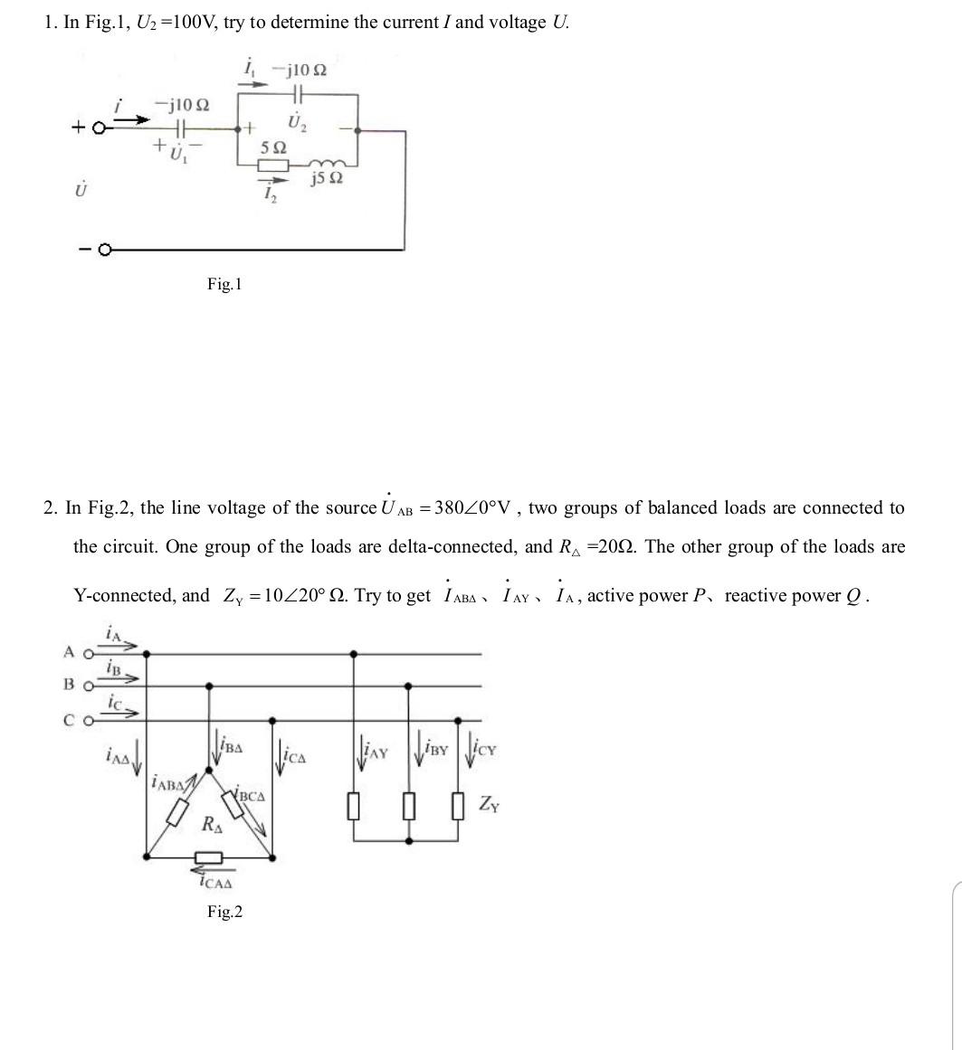 Solved 1. In Fig.1, U₂=100V, Try To Determine The Current I | Chegg.com