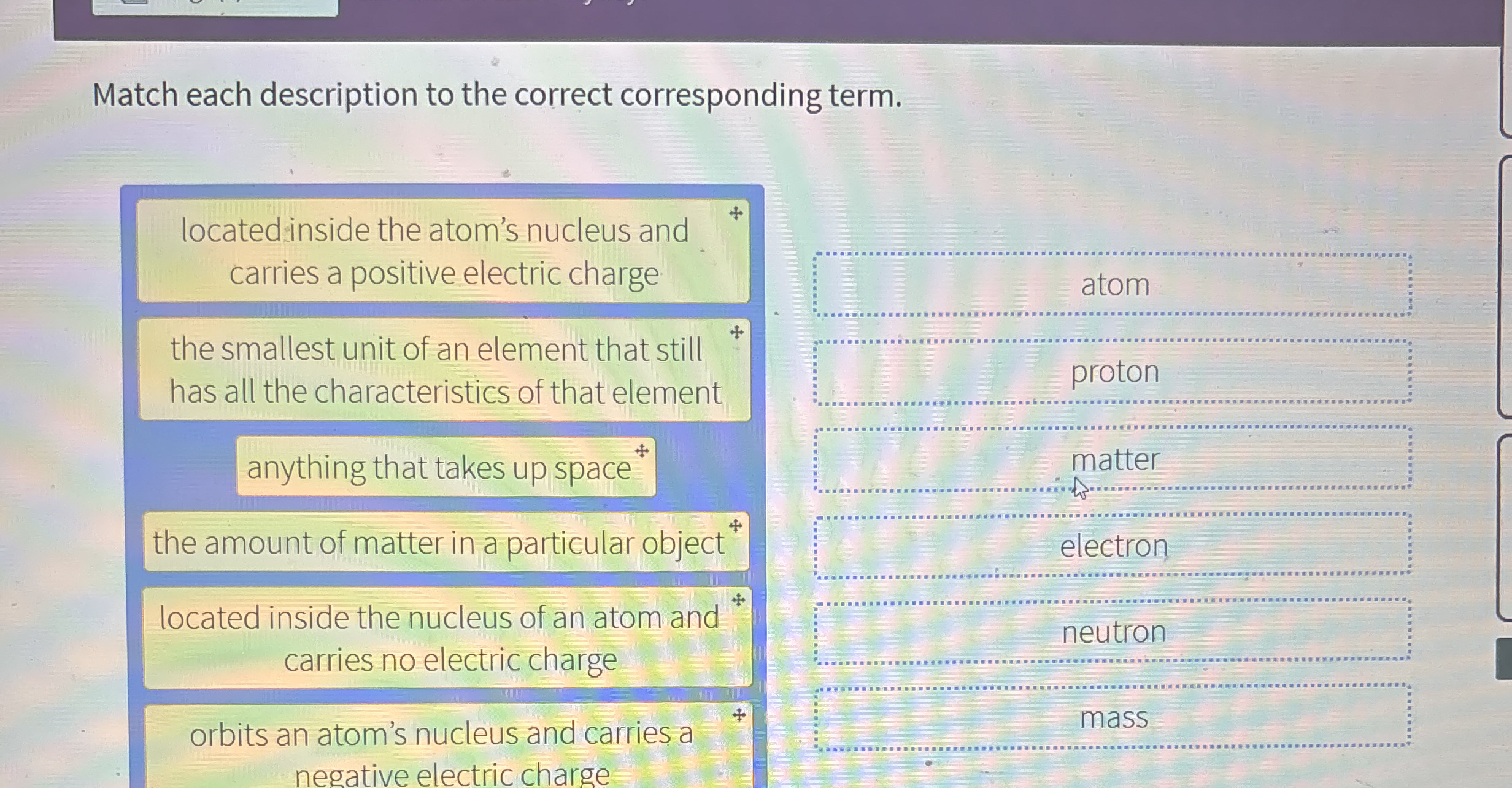Solved Match each description to the correct corresponding | Chegg.com