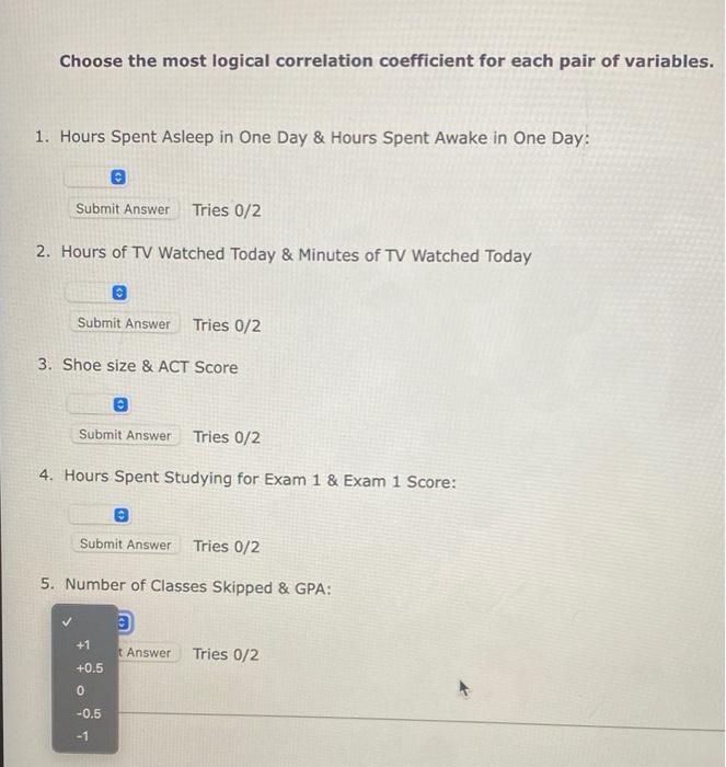 Solved Choose the most logical correlation coefficient for | Chegg.com