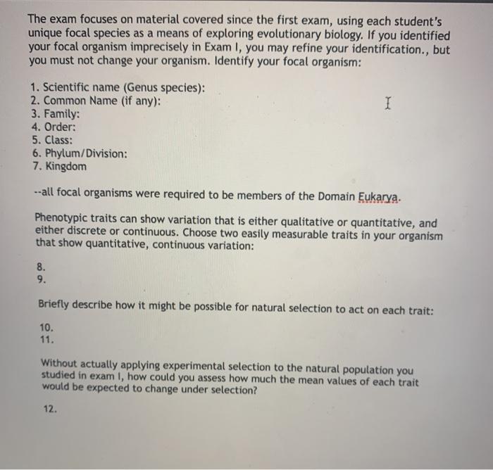 The exam focuses on material covered since the first | Chegg.com