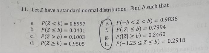 Solved 11. Let Z have a standard normal distribution. Find b | Chegg.com