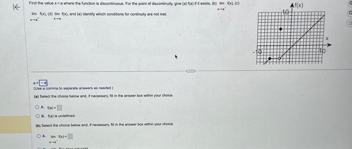 Solved Find the value x = a where the function is | Chegg.com