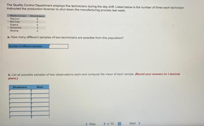Solved The Quality Control Department employs five | Chegg.com