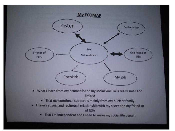 My ECOMAP sister Brother in law Me Friends of Peru Ana Valdivieso One Friend of USA Cocokids My job • What I learn from my ec