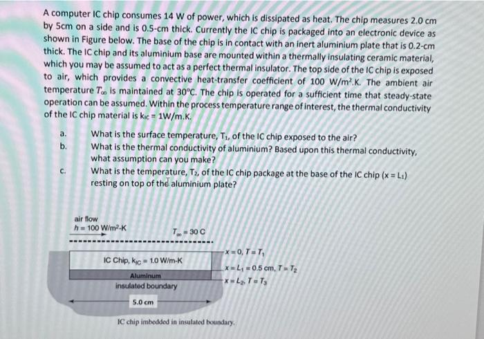 Solved A computer IC chip consumes 14 W of power, which is | Chegg.com