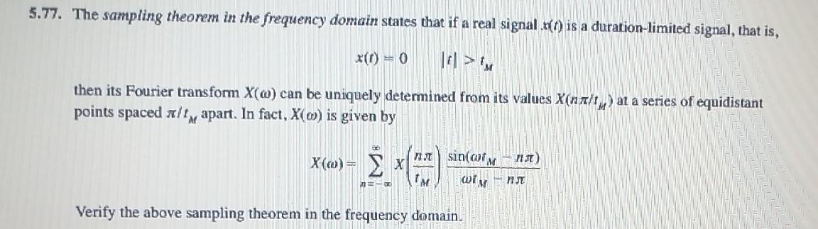 Solved 5.77. The sampling theorem in the frequency domain | Chegg.com