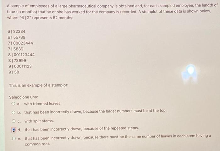 solved-a-sample-of-employees-of-a-large-pharmaceutical-chegg