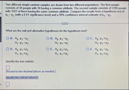 Solved Two different simple random samples are drawn from | Chegg.com