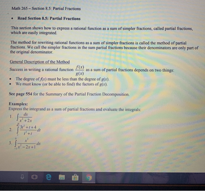 Solved Math 265 - Section 8.5: Partial Fractions • Read | Chegg.com