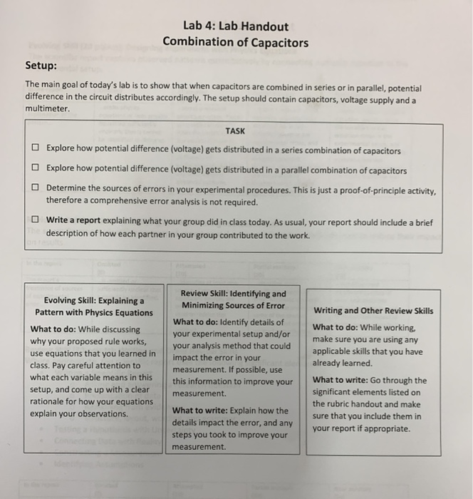 Solved Lab 4: Lab Handout Combination of Capacitors Setup: | Chegg.com