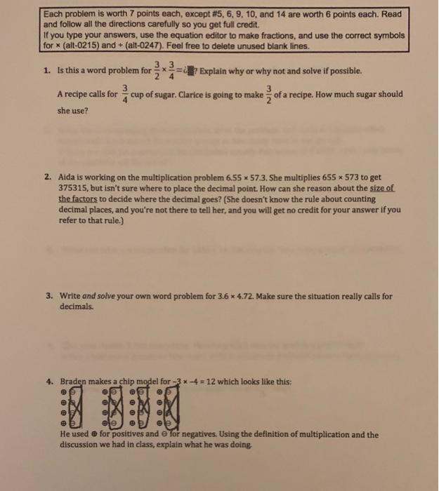 Solved Each problem is worth 7 points each, except #5, 6, 9, | Chegg.com