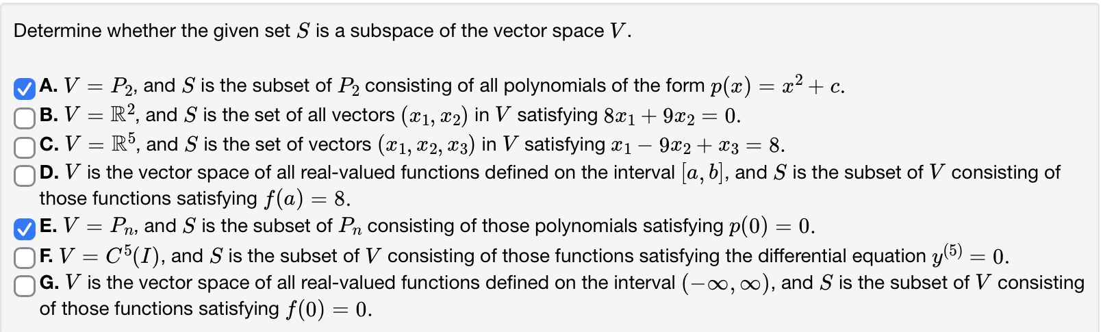 Solved Determine Whether The Given Set S ﻿is A Subspace Of | Chegg.com