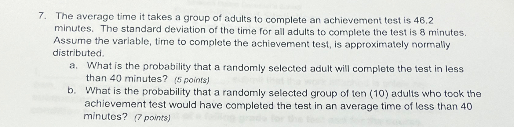 Solved The average time it takes a group of adults to | Chegg.com