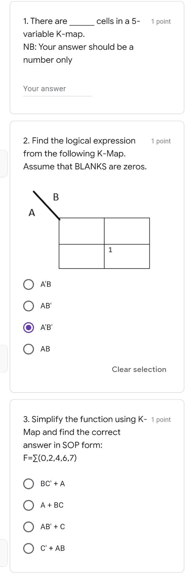 Solved 1 point 1. For the truth table given below, tick the | Chegg.com