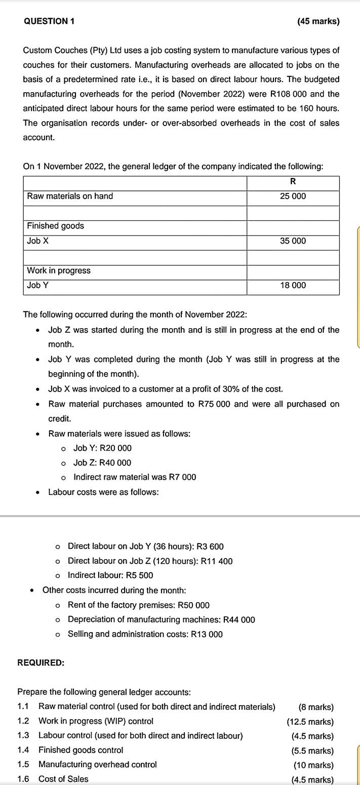 Solved Custom Couches (Pty) Ltd uses a job costing system to