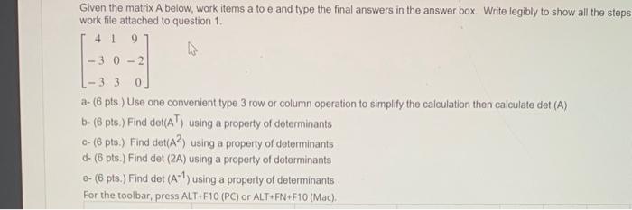Solved Given the matrix A below, work items a to e and type | Chegg.com