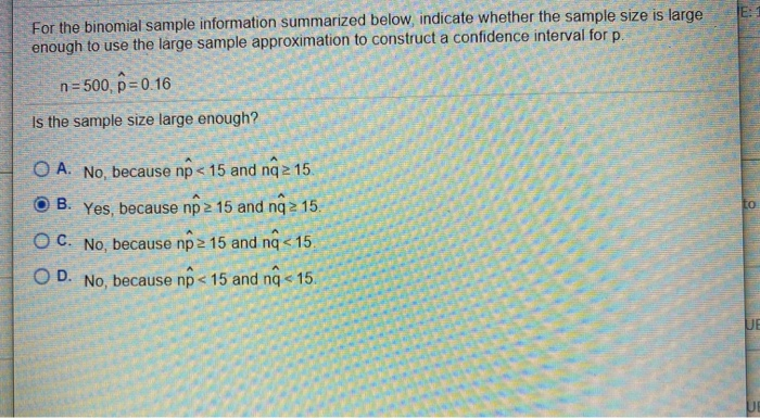Solved For the binomial sample information summarized below, | Chegg.com