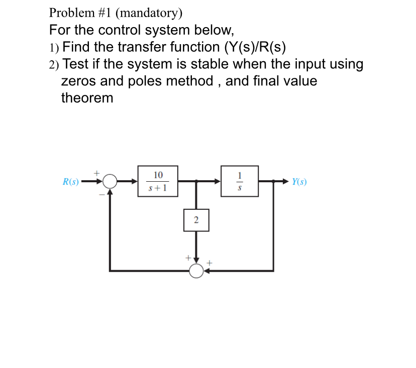 Solved Problem #1 (mandatory)For the control system | Chegg.com