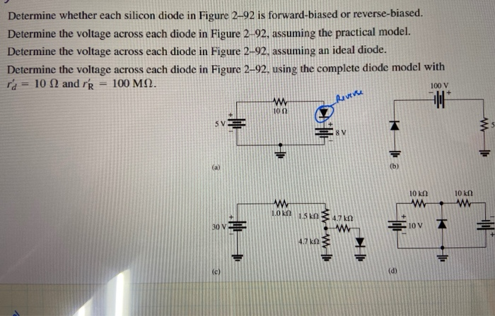 Solved Determine Whether Each Silicon Diode In Figure 2-92 | Chegg.com