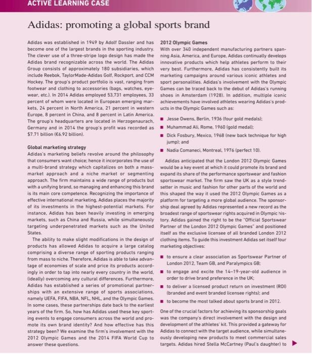 Solved ACTIVE LEARNING CASE Adidas: promoting a global