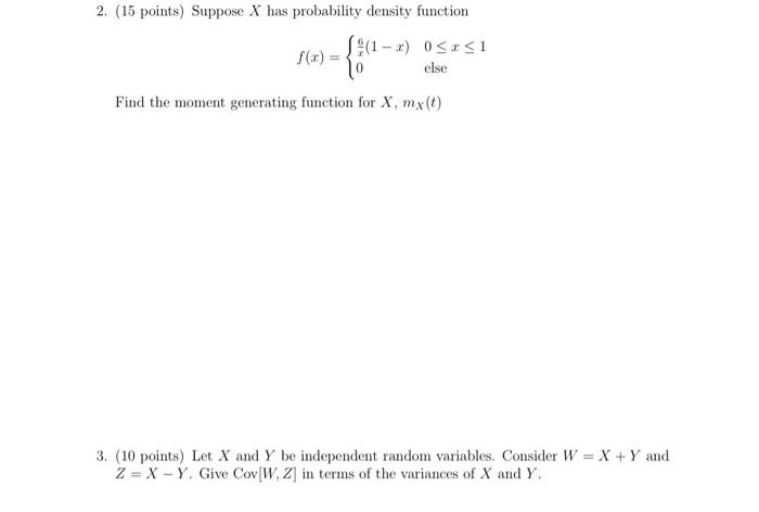 Solved 1. (25 points) Suppose X is a random variable with | Chegg.com