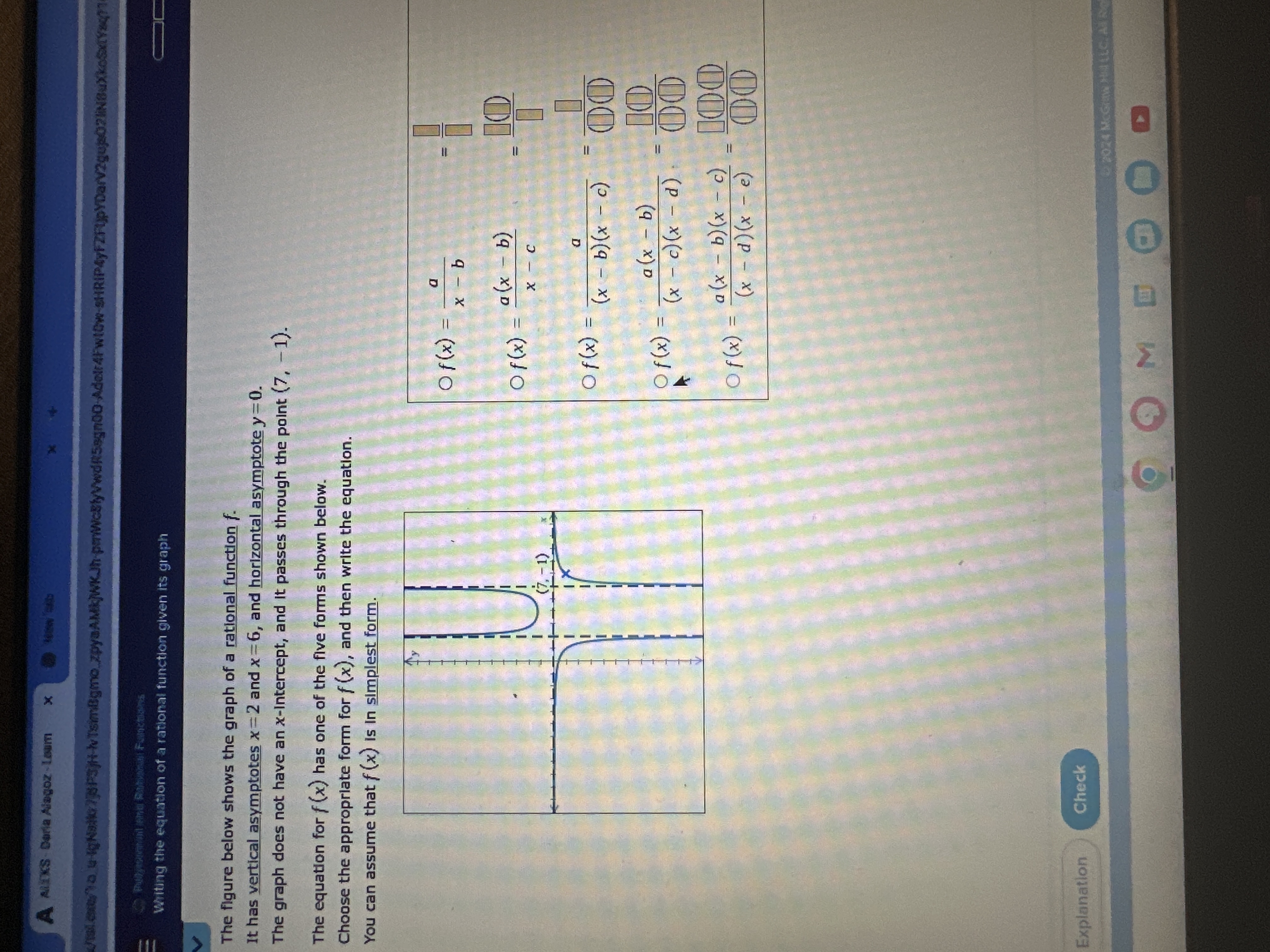 Solved The figure below shows the graph of a rational | Chegg.com
