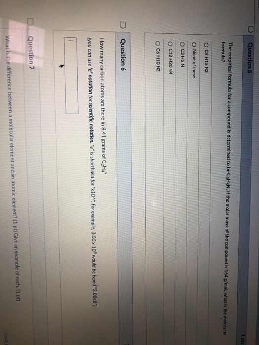 Solved Question 5 The empirical formula for a compound is Chegg