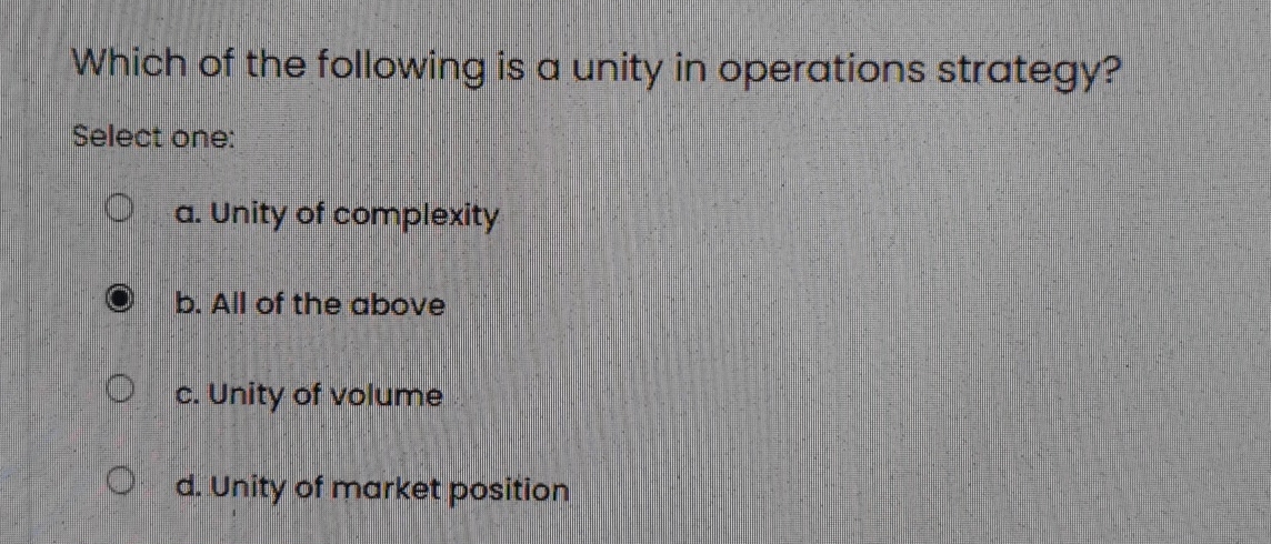 Solved Which of the following is a unity in operations | Chegg.com