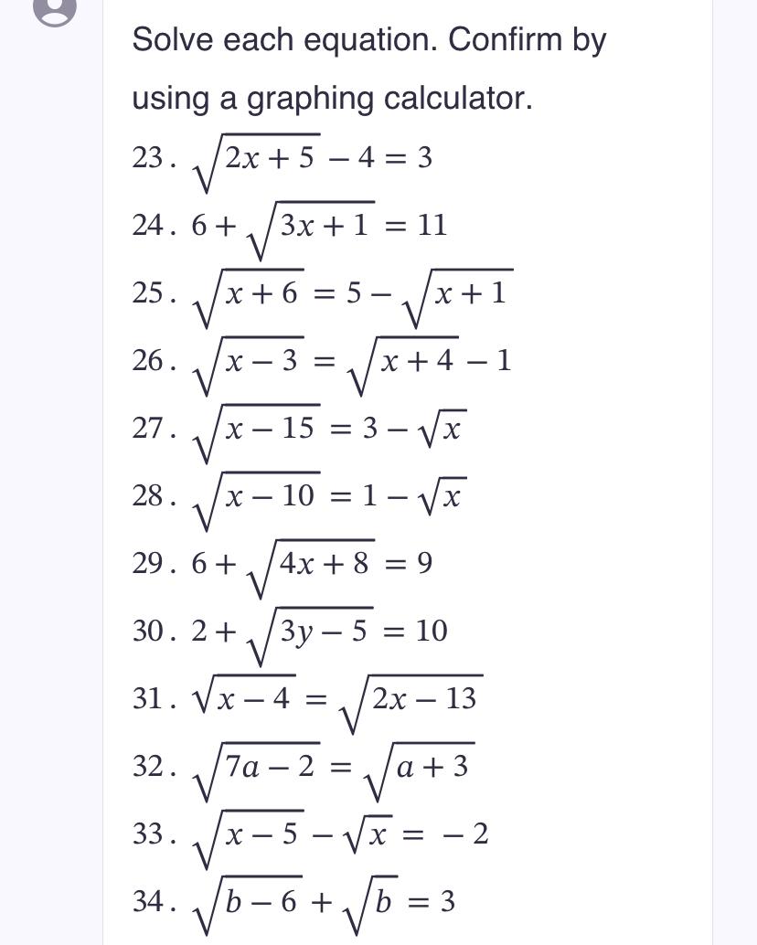Solved Solve each equation. Confirm by using a graphing Chegg