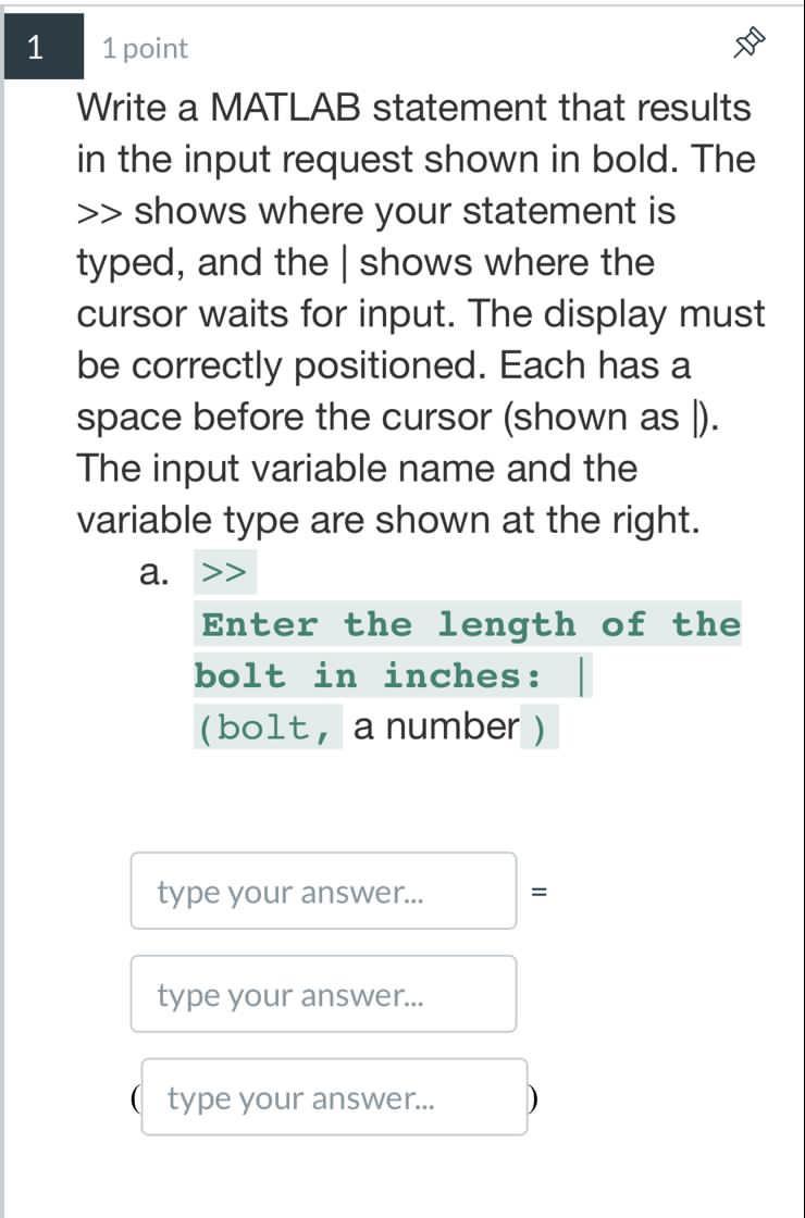 Solved 2 10 1 point Write a MATLAB statement that results in | Chegg.com