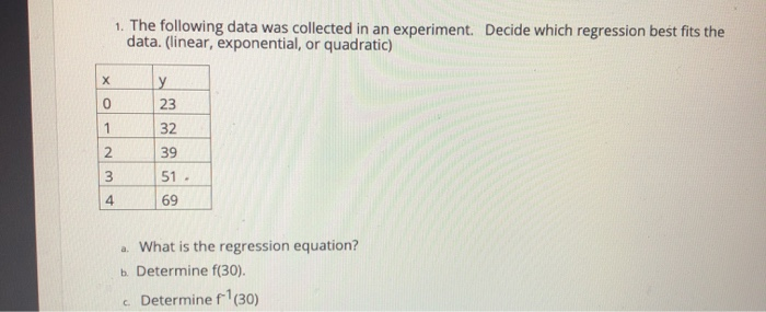 Solved 1. The following data was collected in an experiment. | Chegg.com