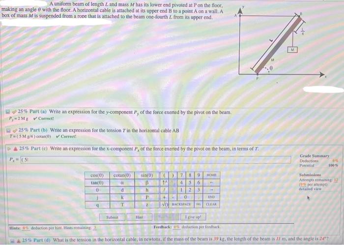 Solved A Uniform Beam Of Length L And Mass M Has Its Lower | Chegg.com