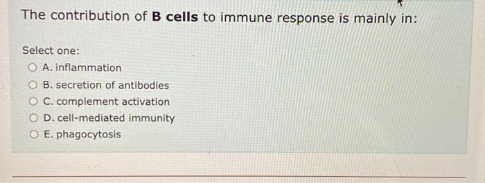 Solved The contribution of B cells to immune response is | Chegg.com