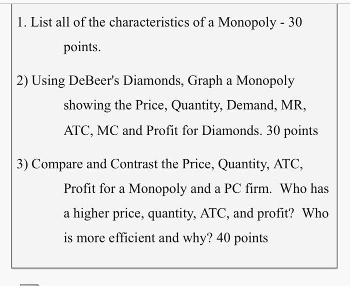 Solved 1. List all of the characteristics of a Monopoly 30