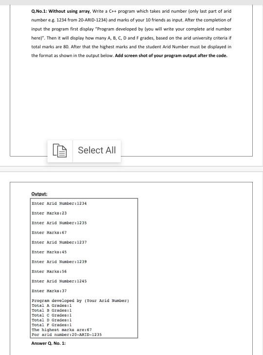 Solved Q.No.1: Without using array, Write a C++ program | Chegg.com