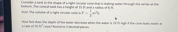 Solved Consider a tank in the shape of a right circular cone | Chegg.com