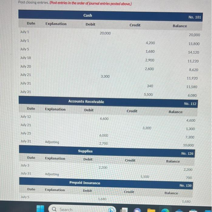 Solved Post closing entries, (Post entries in the order of | Chegg.com