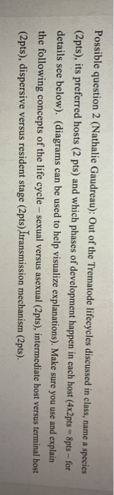 Solved Possible question 2 (Nathalie Gaudreau): Out of the | Chegg.com