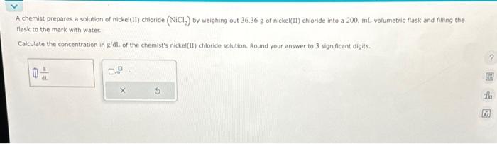 Solved A chemist prepares a solution of nickel(11) chloride | Chegg.com