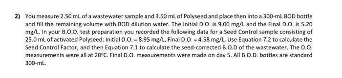 Solved You measure 2.50 mL of a wastewater sample and 3.50 | Chegg.com
