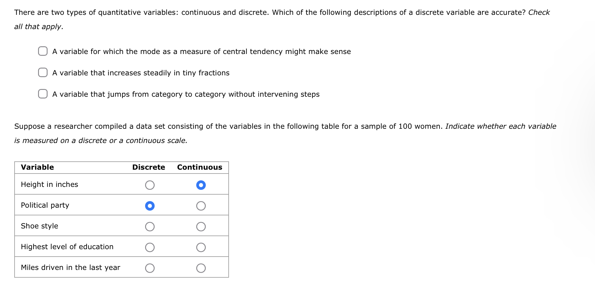 Solved There are two types of quantitative variables: | Chegg.com