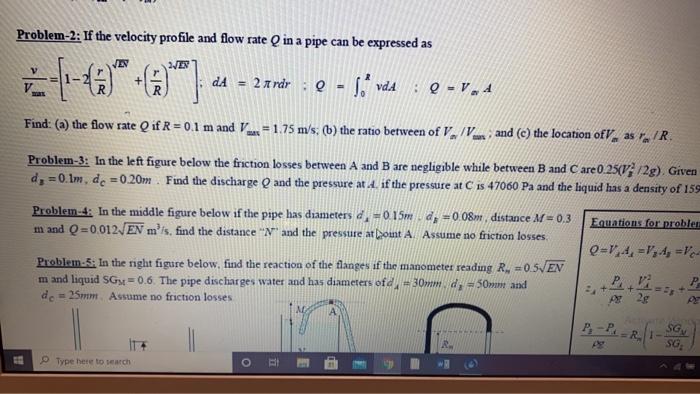 Problem-2: If the velocity profile and flow rate Q in | Chegg.com