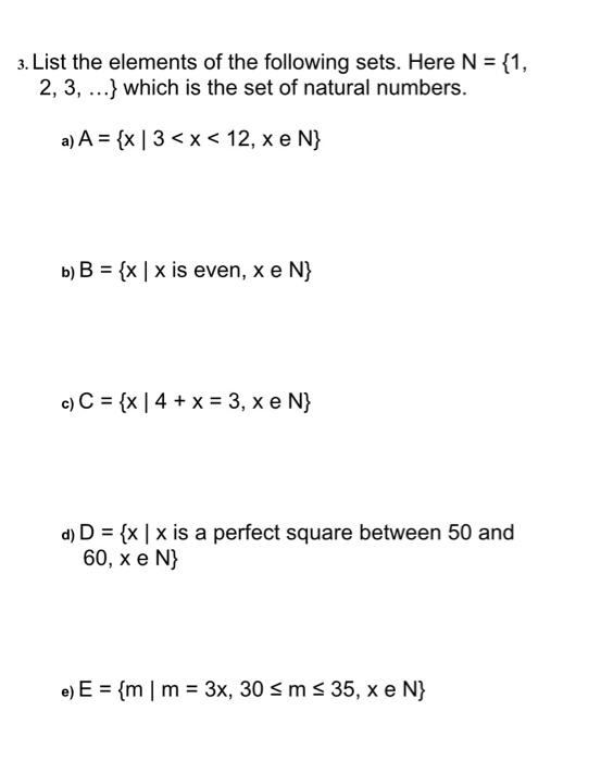 Solved 3. List the elements of the following sets. Here | Chegg.com