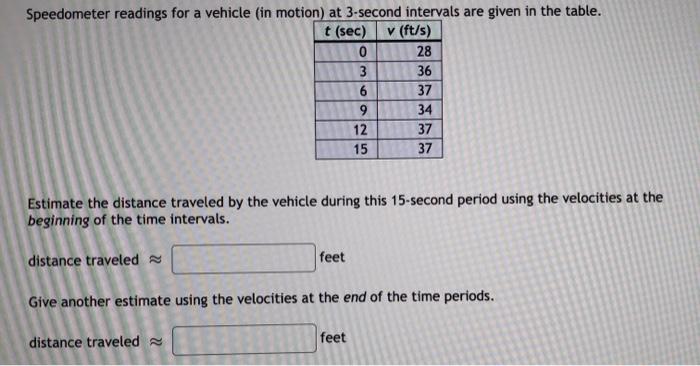 Solved Speedometer readings for a vehicle (in motion) at | Chegg.com