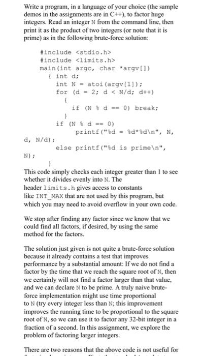 Solved Write a program, in a language of your choice (the | Chegg.com