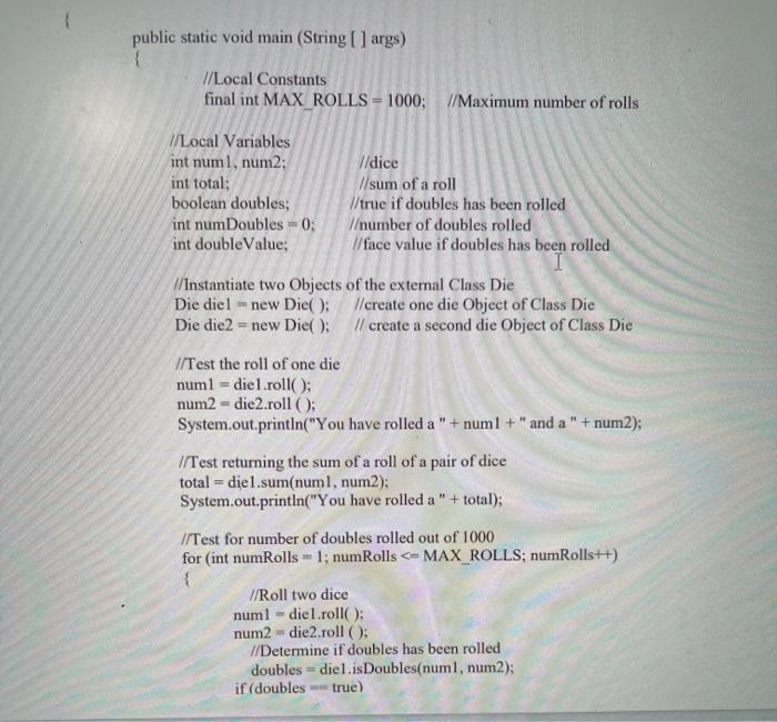 Solved Programming Assignment Die Develop a Java Class Die | Chegg.com